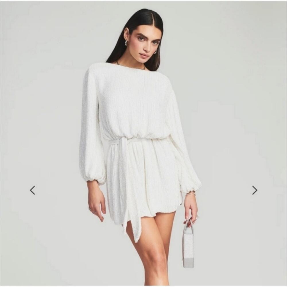 Retrofete Grace Sequin Dress in Moonglow White Size Small NWT Belt Bridal